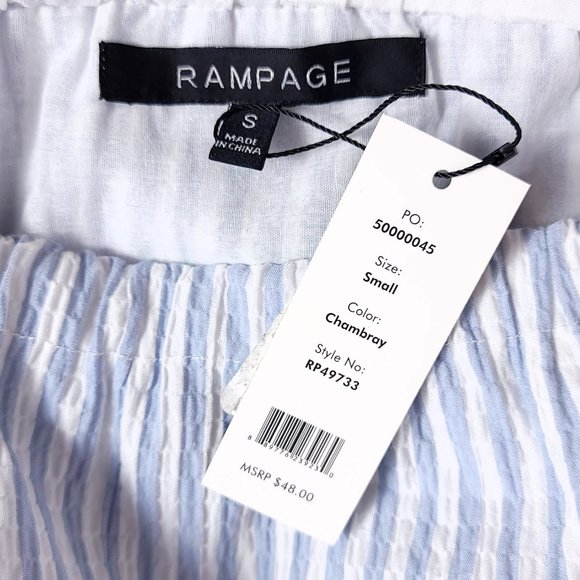 Rampage Striped Seersucker Tunic Mini Dress with Puff Ruffle Sleeves - Picture 6 of 8